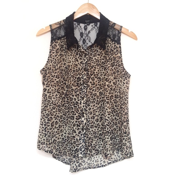 Leopard Print Sleeveless Button Down Top - Picture 4 of 4